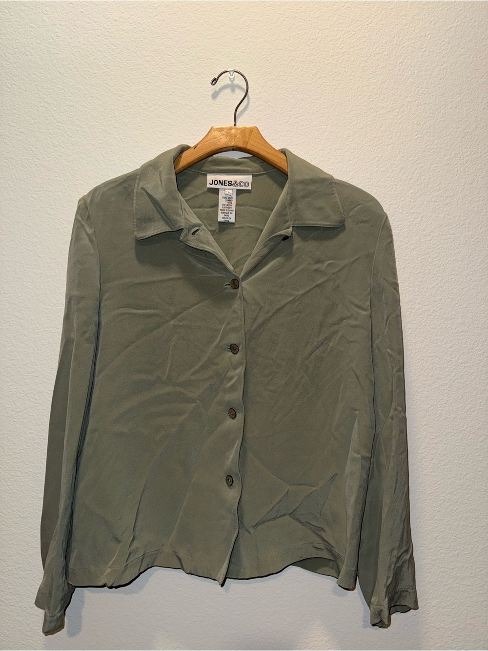 Jones New York & Co. 100% Silk Blouse – Olive Green – Size L